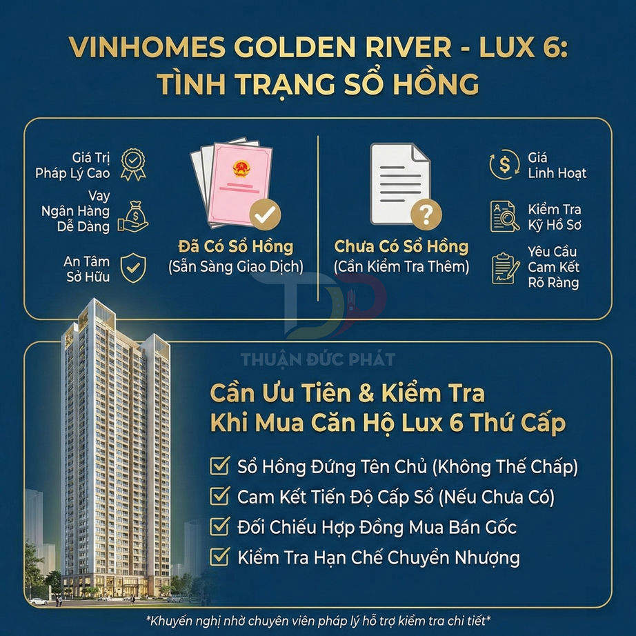 Infographic tư vấn tình trạng sổ hồng và lưu ý pháp lý khi mua căn hộ Vinhomes Golden River Lux 6