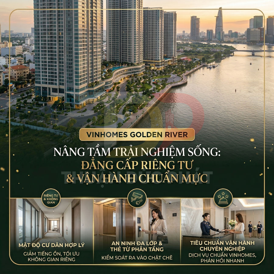 Căn hộ cao cấp Vinhomes Golden River bên sông Sài Gòn với hành lang, thang máy thẻ từ và sảnh lễ tân sang trọng