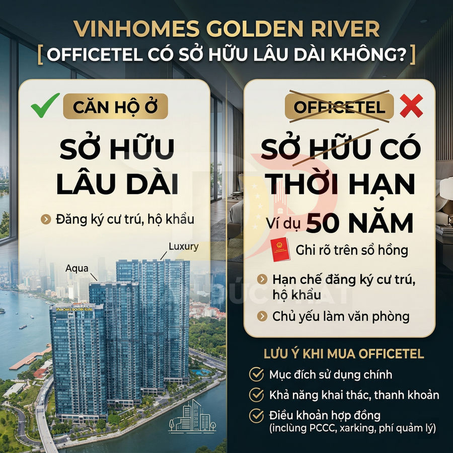 So sánh căn hộ ở sở hữu lâu dài và officetel sở hữu 50 năm tại Vinhomes Golden River