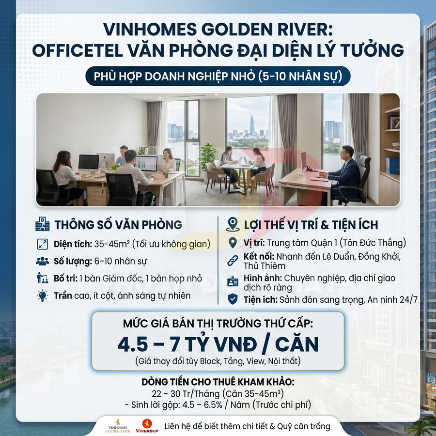 Vinhomes Golden River officetel văn phòng đại diện nhỏ 5 đến 10 nhân sự tại trung tâm Quận 1