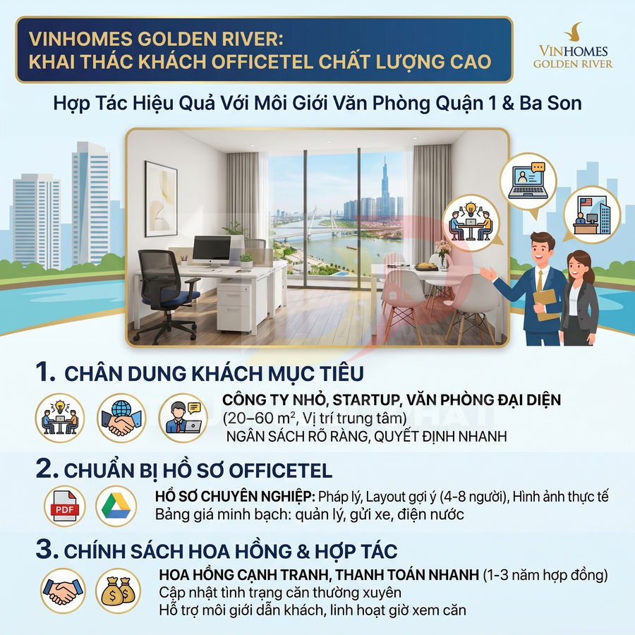 Vinhomes Golden River officetel cao cấp với không gian làm việc hiện đại view sông và tòa nhà Landmark 81