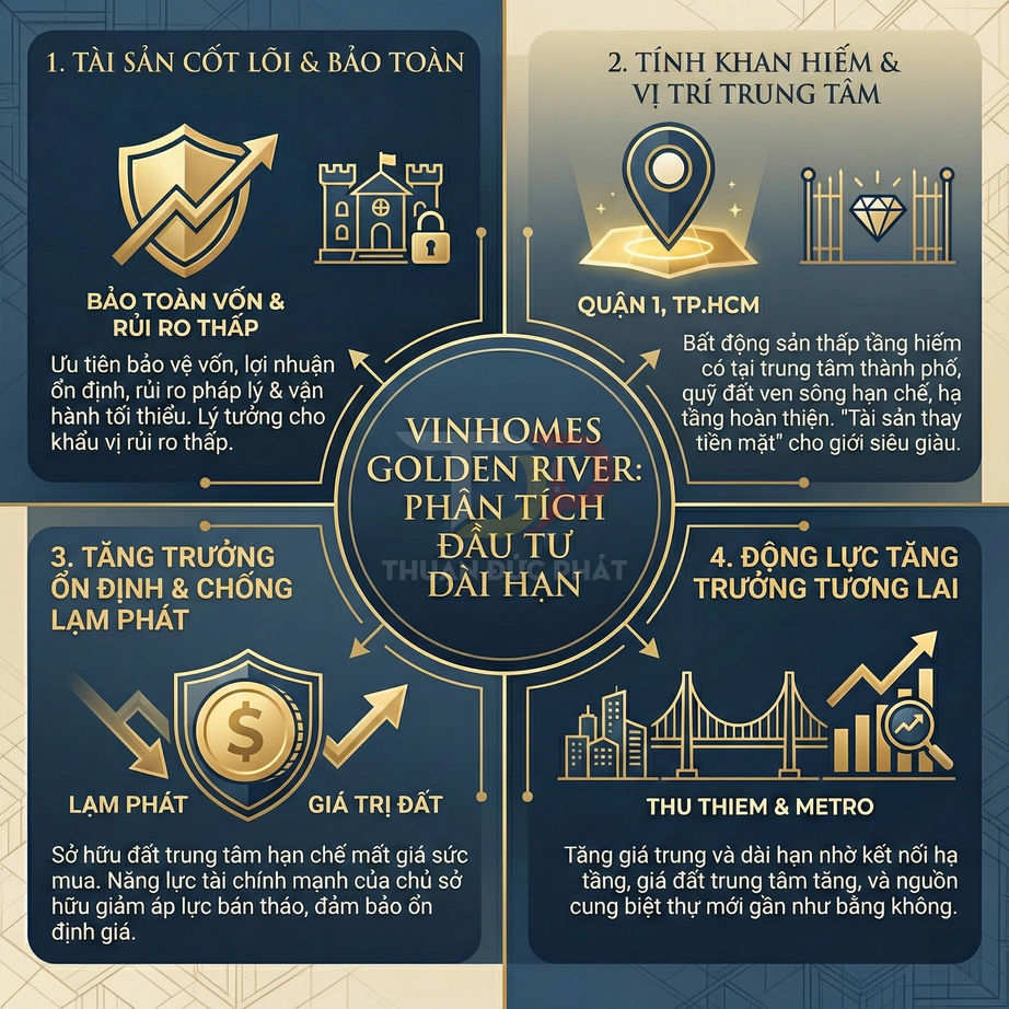 Infographic phân tích lợi ích đầu tư dài hạn dự án bất động sản Vinhomes Golden River tại quận 1 TP HCM