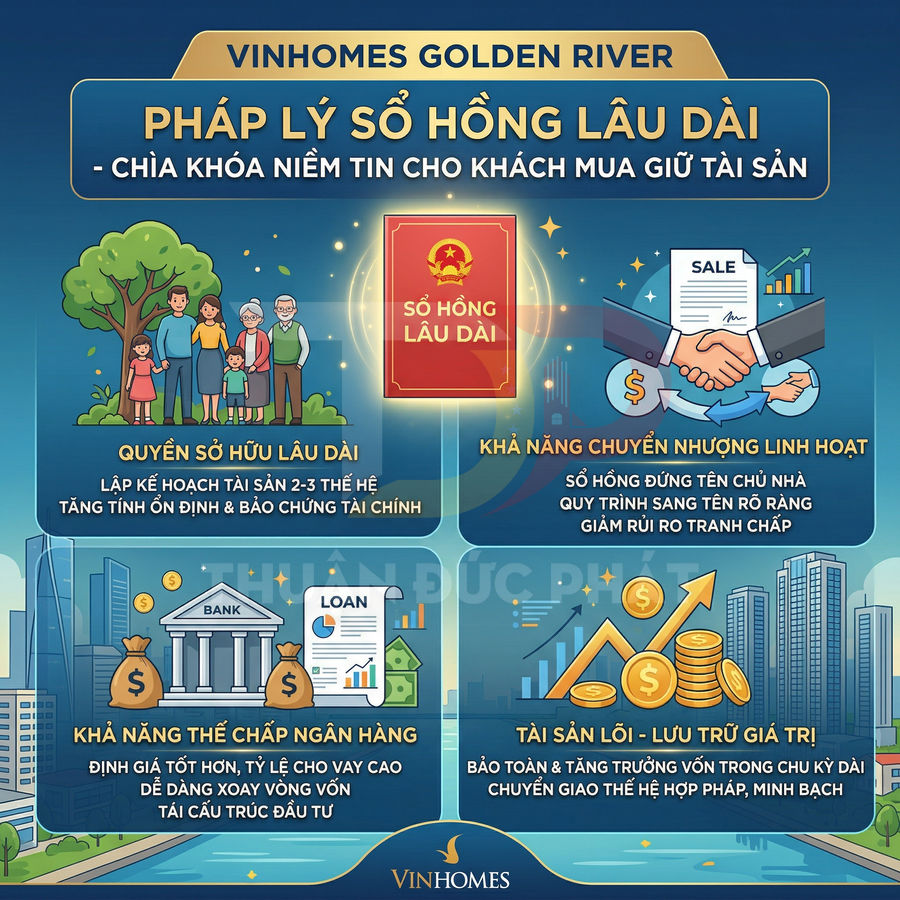 Infographic Vinhomes Golden River giới thiệu lợi ích pháp lý sổ hồng lâu dài cho khách mua giữ tài sản