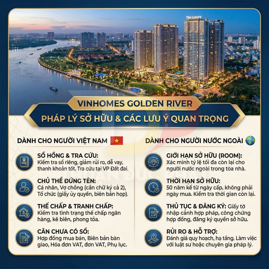 Infographic pháp lý sở hữu và lưu ý quan trọng khi mua căn hộ Vinhomes Golden River cho người Việt và người nước ngoài