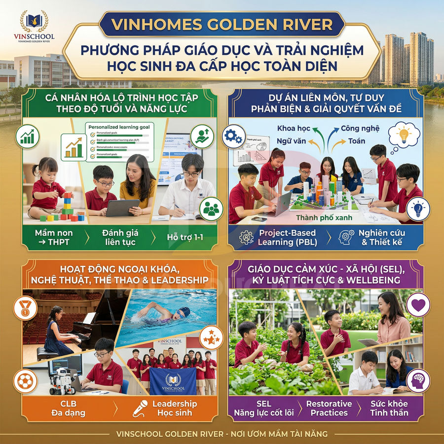 Poster giới thiệu chương trình giáo dục toàn diện và hoạt động trải nghiệm của trường Vinschool Vinhomes Golden River