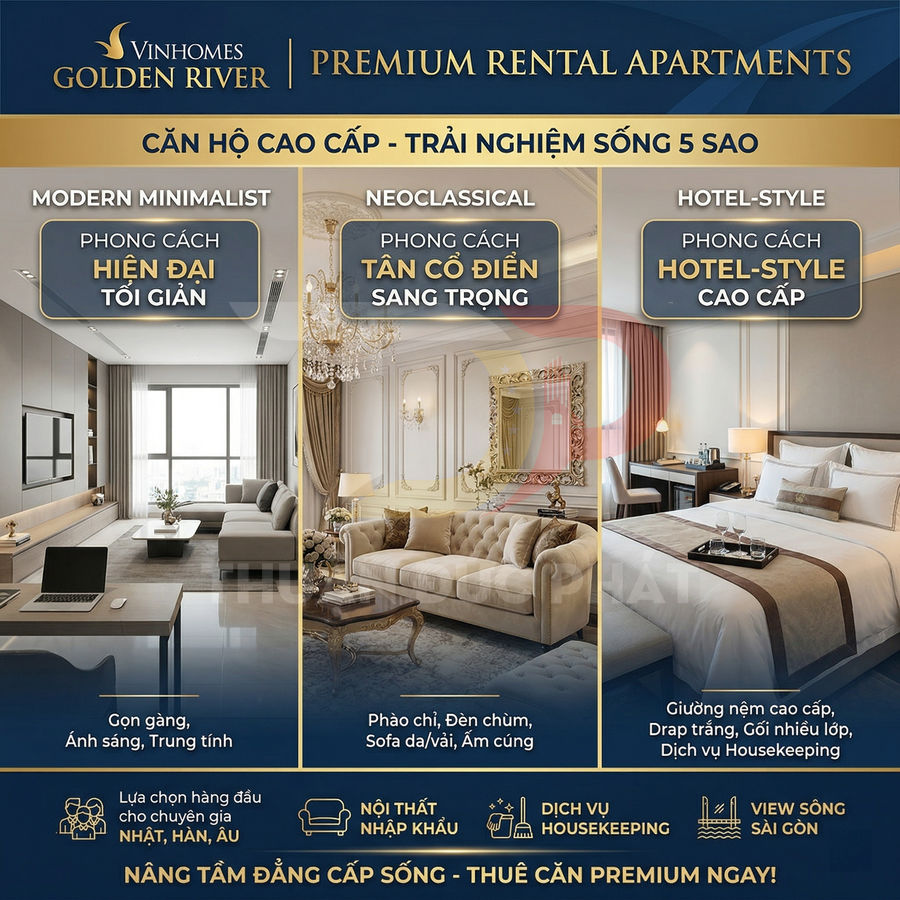 Căn hộ cao cấp Vinhomes Golden River với 3 phong cách nội thất hiện đại, tân cổ điển và hotel style sang trọng