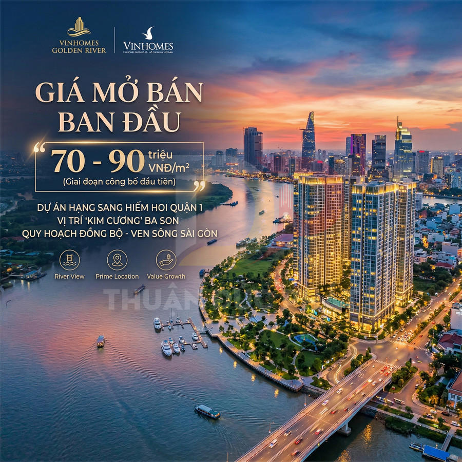 Quảng cáo dự án căn hộ cao cấp Vinhomes Golden River ven sông Sài Gòn về đêm với giá mở bán ban đầu