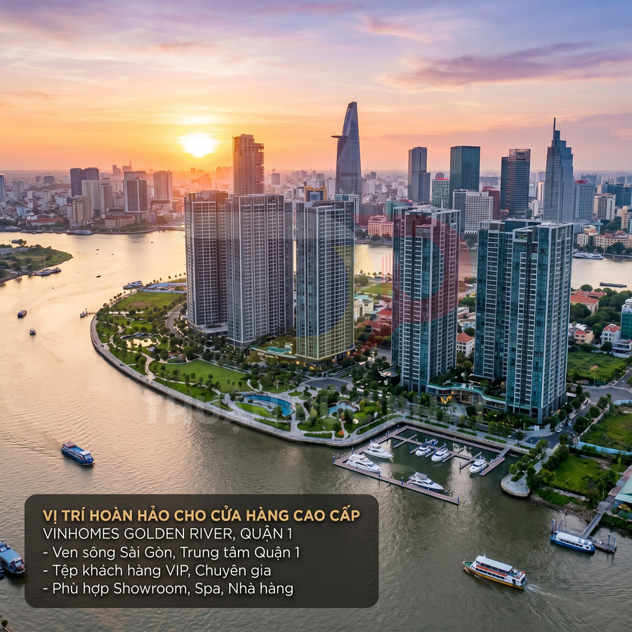 Khu căn hộ cao cấp Vinhomes Golden River ven sông Sài Gòn tại quận 1 lúc hoàng hôn