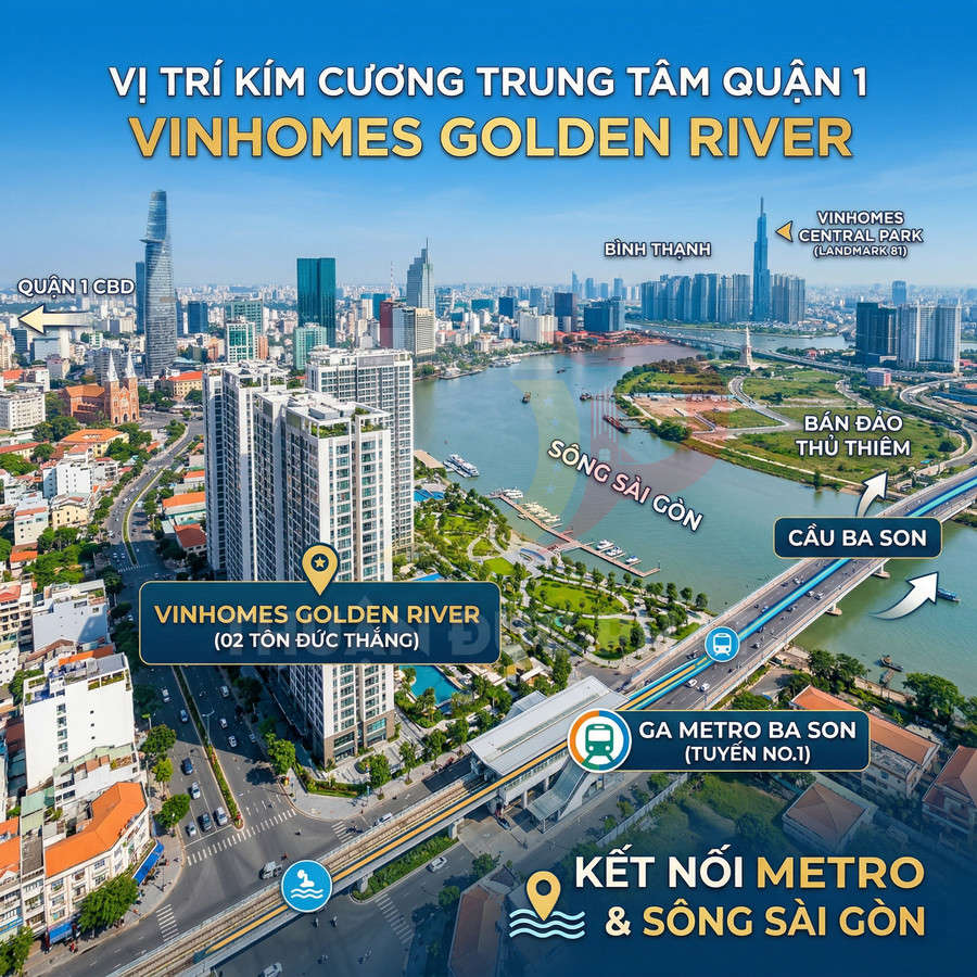 Vinhomes Golden River quận 1 cạnh ga metro Ba Son và sông Sài Gòn, kết nối nhanh trung tâm TP HCM