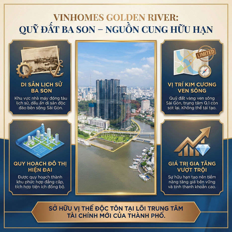 Dự án căn hộ cao cấp Vinhomes Golden River Ba Son ven sông Sài Gòn với vị trí trung tâm quận 1