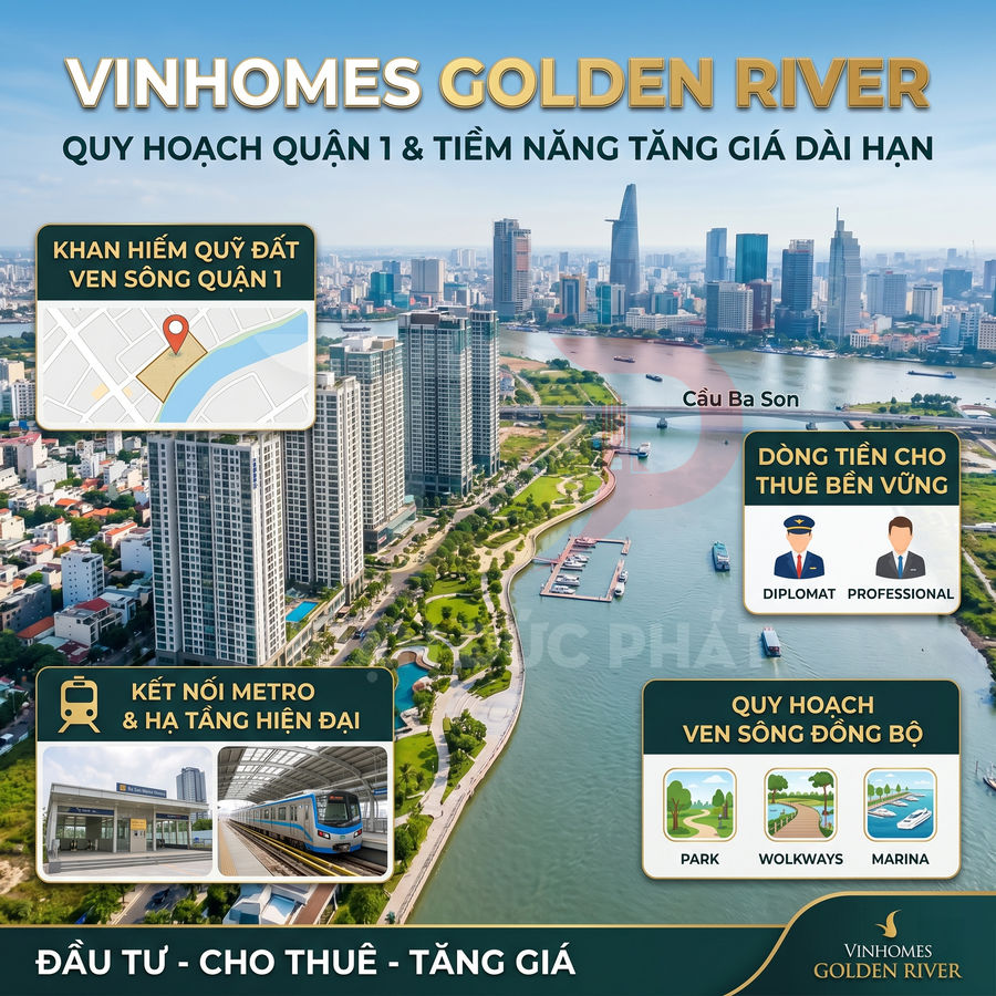 Dự án căn hộ Vinhomes Golden River ven sông Sài Gòn quận 1 với quy hoạch đồng bộ và kết nối metro hiện đại
