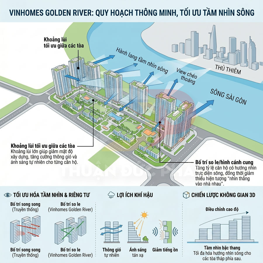 Phối cảnh quy hoạch dự án căn hộ Vinhomes Golden River ven sông Sài Gòn với các tòa nhà cao tầng