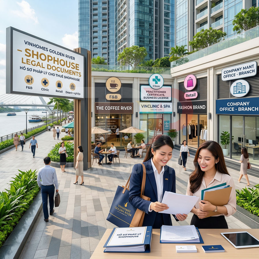 Nhân viên tư vấn Vinhomes Golden River giới thiệu hồ sơ pháp lý cho thuê shophouse mặt tiền phố thương mại