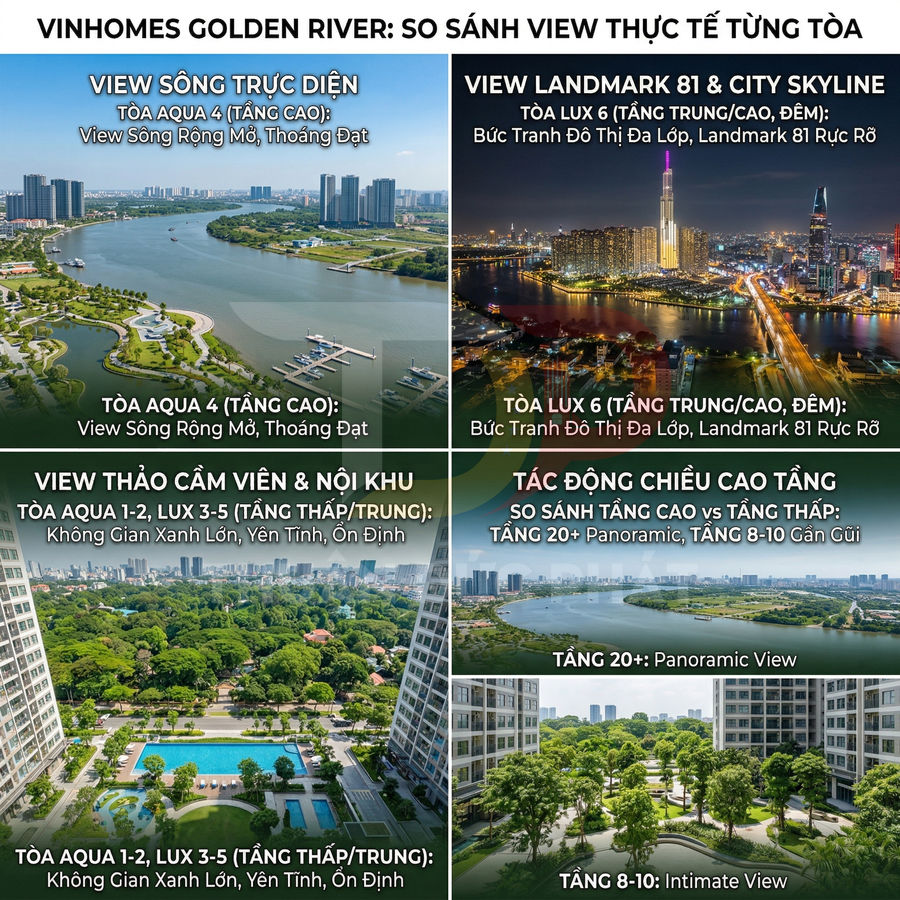 So sánh view thực tế các tòa căn hộ Vinhomes Golden River nhìn sông, công viên và nội khu