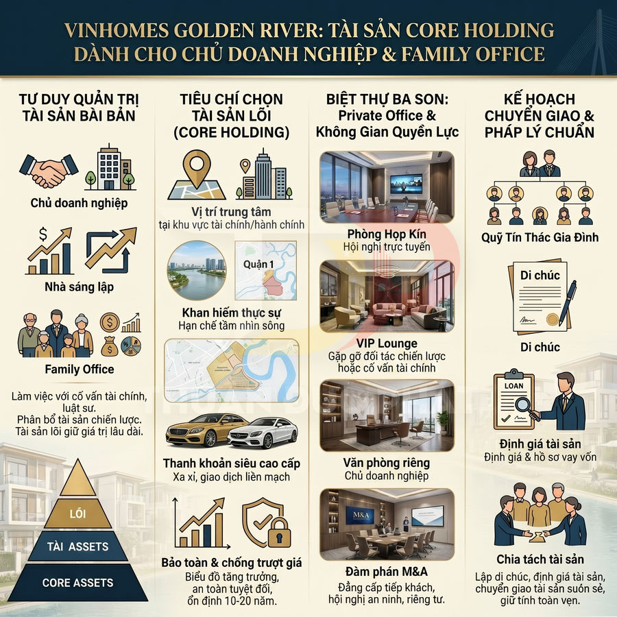 Infographic giới thiệu Vinhomes Golden River là tài sản core holding cho chủ doanh nghiệp và family office