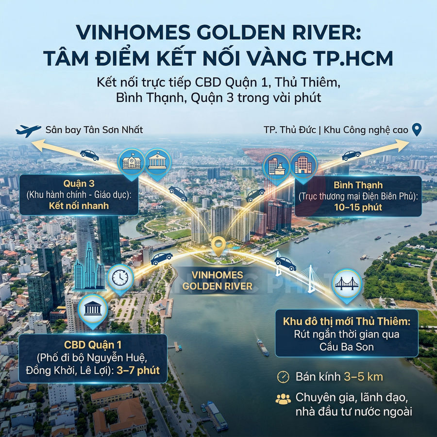 Vinhomes Golden River bên sông Sài Gòn, kết nối nhanh Quận 1, Thủ Thiêm, Bình Thạnh và sân bay Tân Sơn Nhất