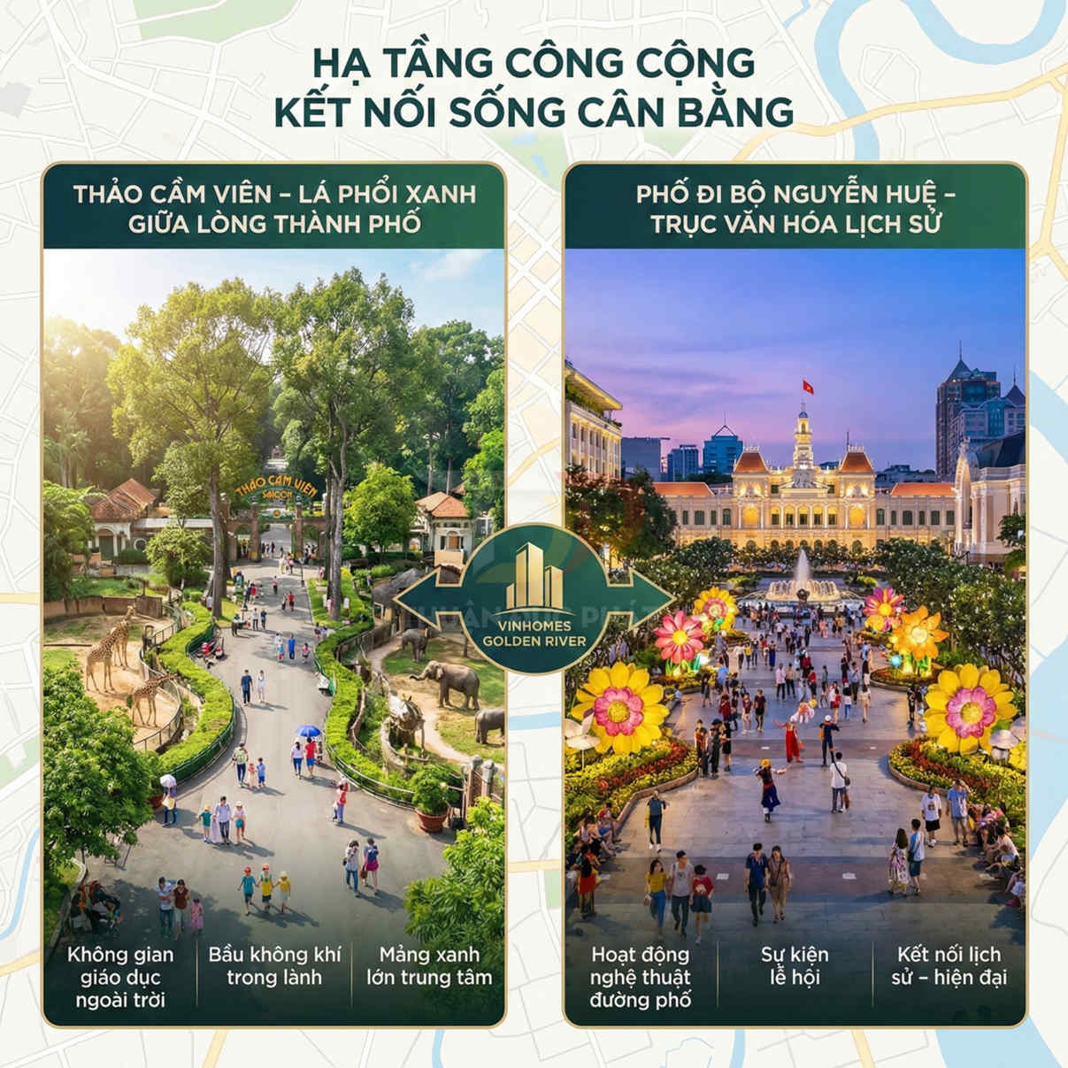 Tiện ích công cộng gần Vinhomes Golden River với Thảo Cầm Viên xanh mát và phố đi bộ Nguyễn Huệ sầm uất