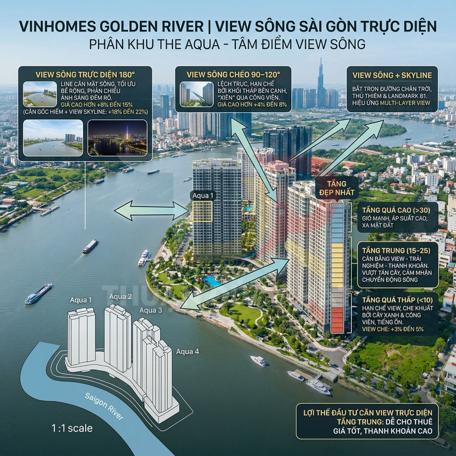 Phối cảnh căn hộ Vinhomes Golden River phân khu The Aqua view sông Sài Gòn trực diện và công viên ven sông