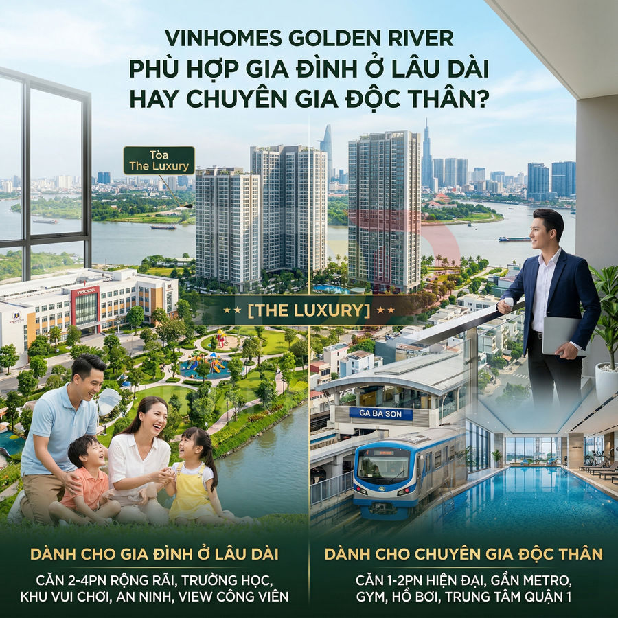Căn hộ Vinhomes Golden River The Luxury view sông Sài Gòn, tiện ích cho gia đình và chuyên gia độc thân