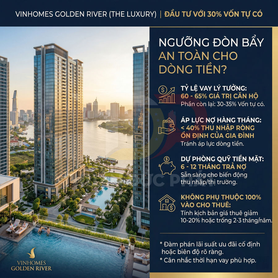 Phối cảnh căn hộ cao cấp Vinhomes Golden River với hồ bơi, sông Sài Gòn và thông tin tư vấn vay mua nhà