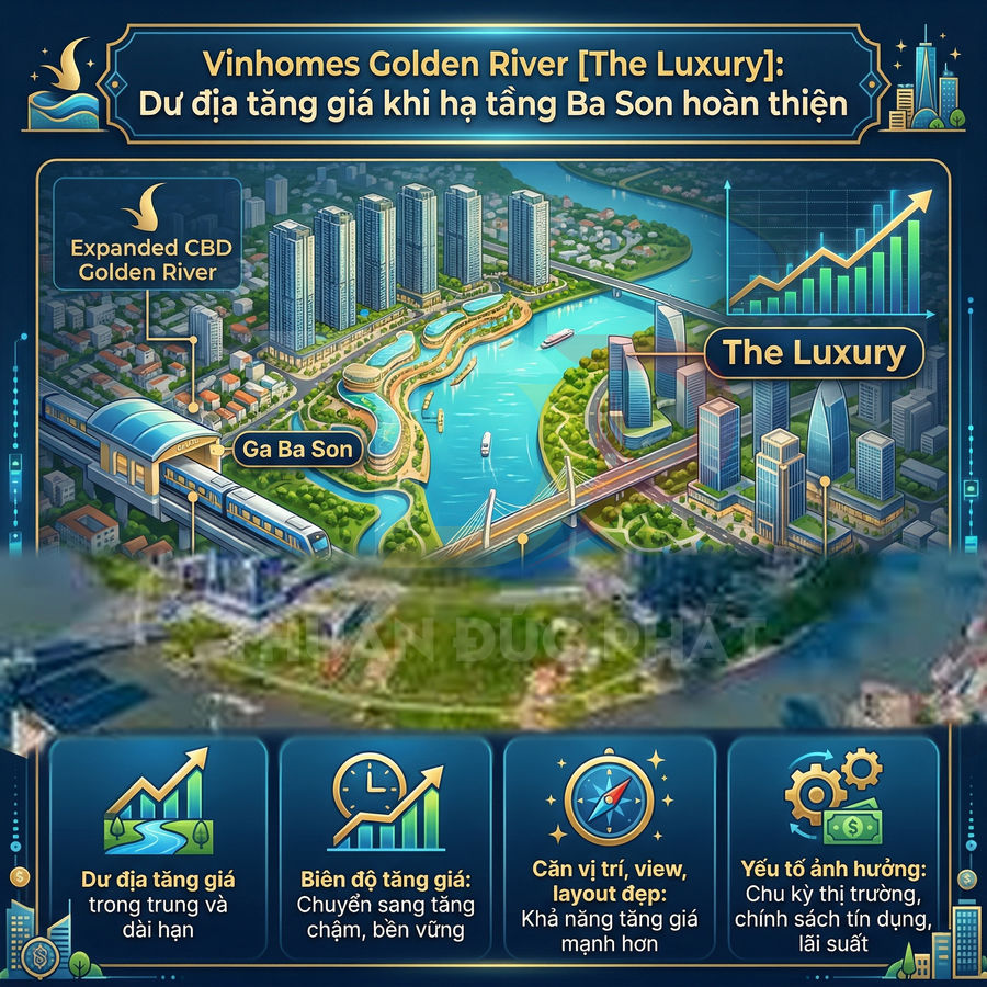 Phối cảnh dự án căn hộ Vinhomes Golden River The Luxury bên sông Sài Gòn và ga Ba Son, tiềm năng tăng giá