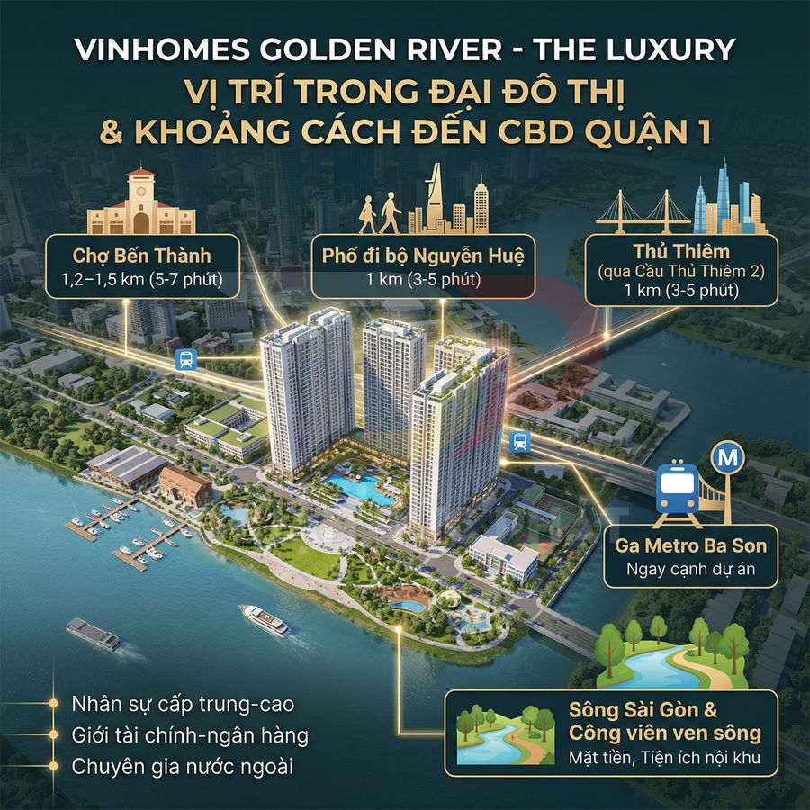 Phối cảnh dự án căn hộ Vinhomes Golden River The Luxury bên sông Sài Gòn gần trung tâm quận 1