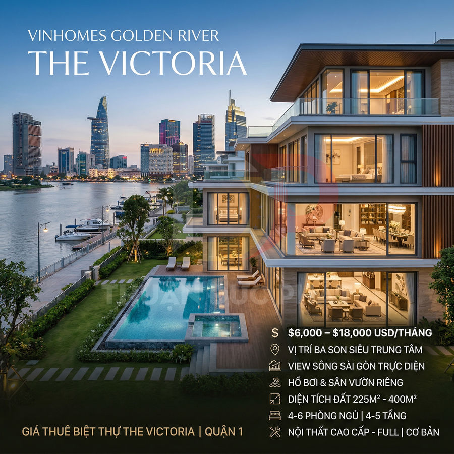 Biệt thự Vinhomes Golden River The Victoria ven sông Sài Gòn với hồ bơi riêng và nội thất cao cấp