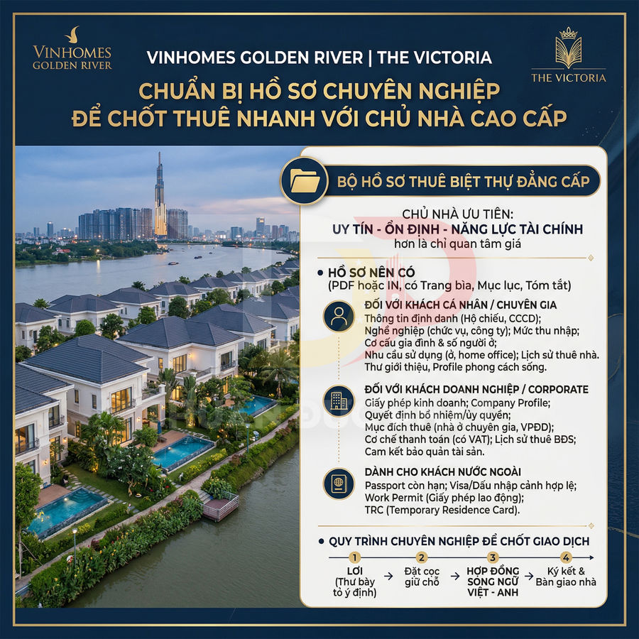 Poster Vinhomes Golden River The Victoria hướng dẫn chuẩn bị hồ sơ thuê biệt thự cao cấp bên sông