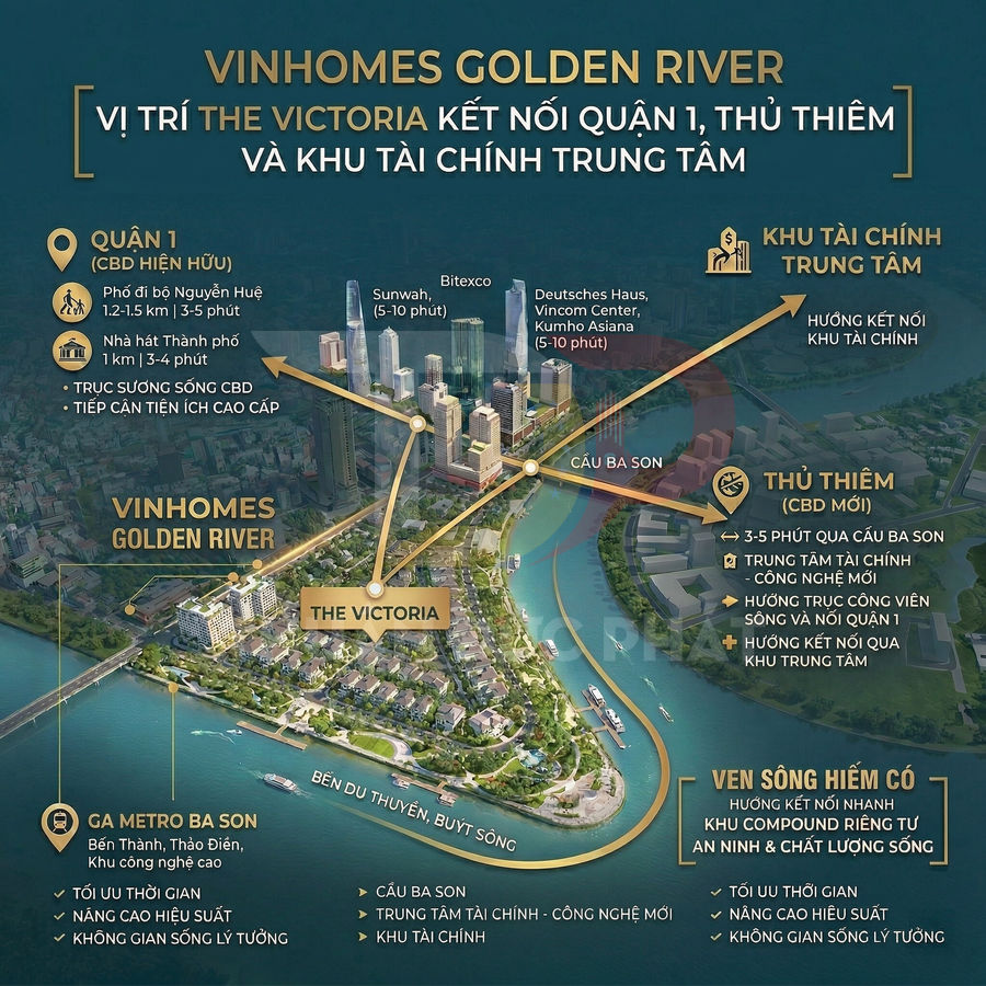Vinhomes Golden River The Victoria với vị trí ven sông, kết nối Quận 1, Thủ Thiêm và khu tài chính trung tâm