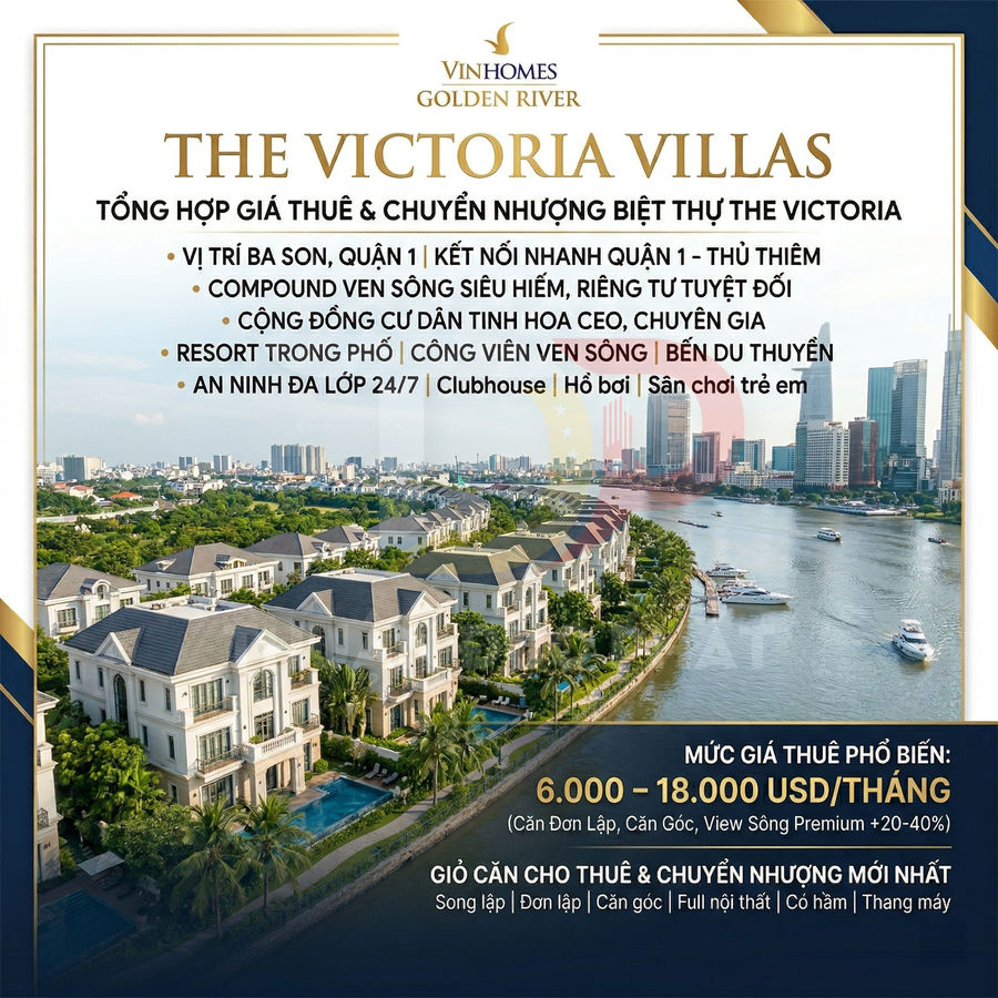 Quảng cáo biệt thự The Victoria Villas Vinhomes Golden River ven sông Sài Gòn, giá thuê và chuyển nhượng cao cấp