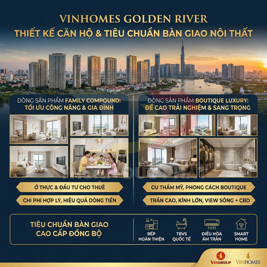 Thiết kế căn hộ và nội thất cao cấp dự án Vinhomes Golden River với không gian gia đình và boutique luxury