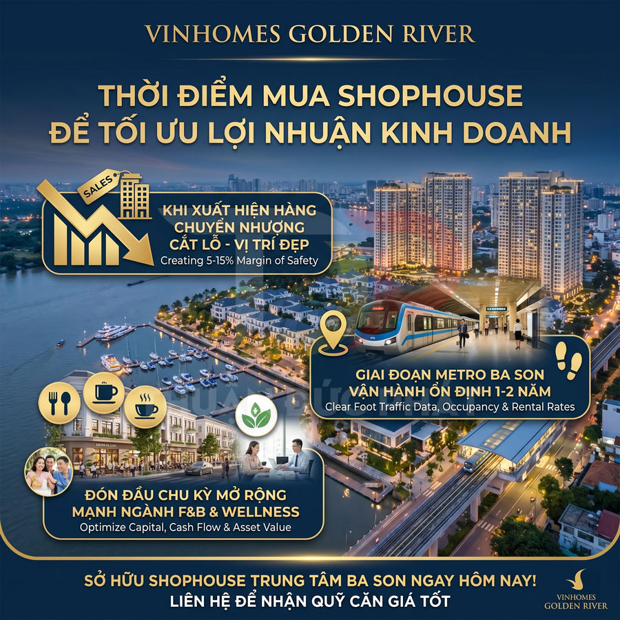 Quảng cáo shophouse Vinhomes Golden River Ba Son cạnh bến du thuyền và tuyến metro, phù hợp kinh doanh F&B và wellness