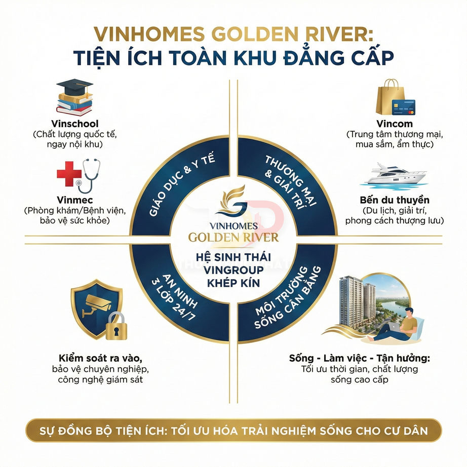 Tiện ích Vinhomes Golden River với hệ sinh thái Vingroup khép kín, giáo dục, y tế, thương mại, an ninh và môi trường sống cao cấp