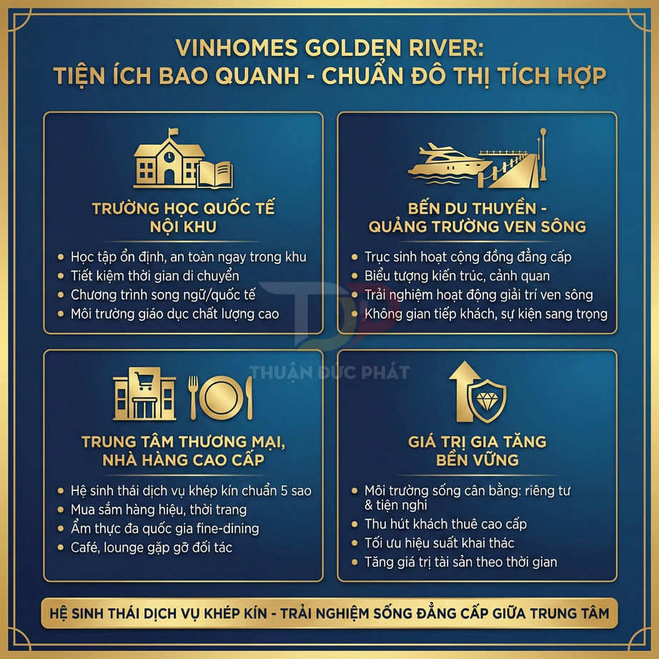 Infographic tiện ích và giá trị gia tăng của dự án bất động sản Vinhomes Golden River