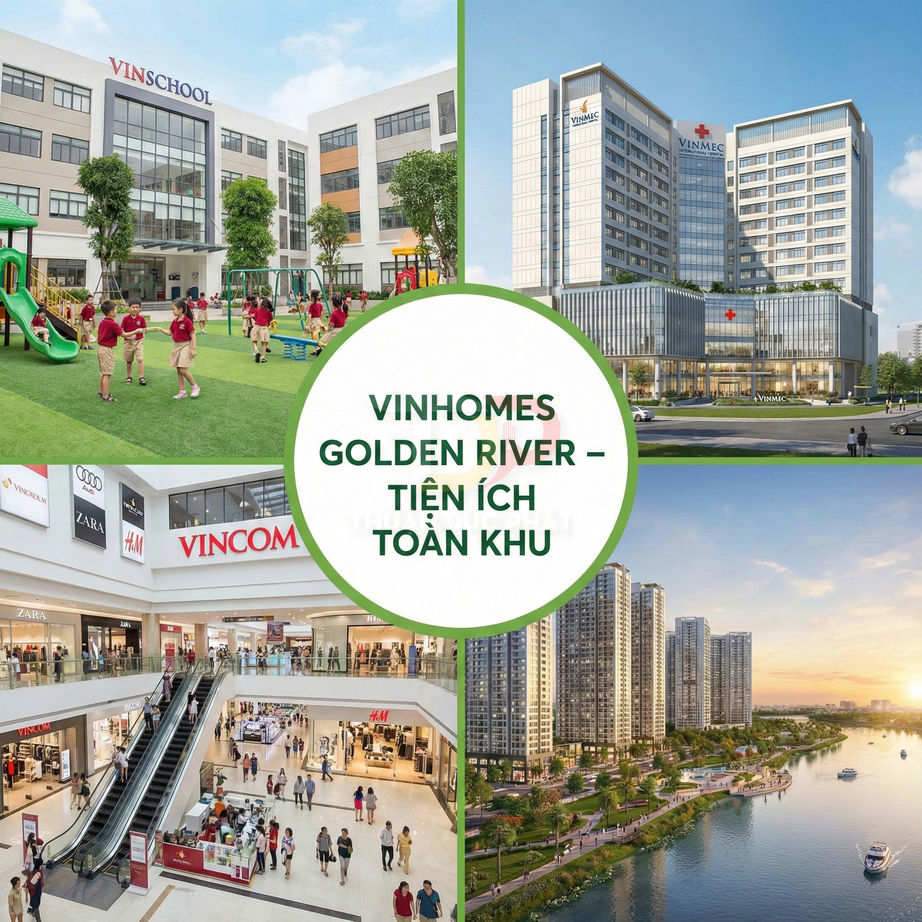 Tiện ích Vinhomes Golden River với trường Vinschool, bệnh viện Vinmec, trung tâm thương mại Vincom và khu căn hộ ven sông