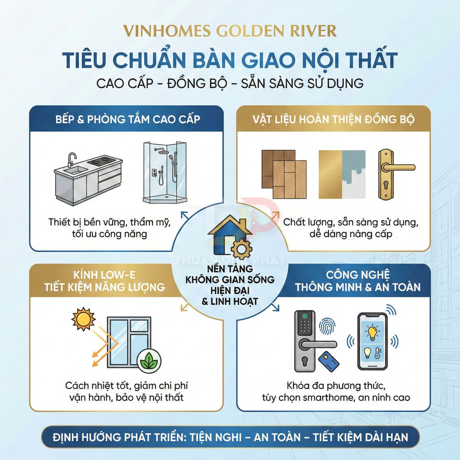 Tiêu chuẩn bàn giao nội thất Vinhomes Golden River với bếp, phòng tắm cao cấp và công nghệ nhà thông minh