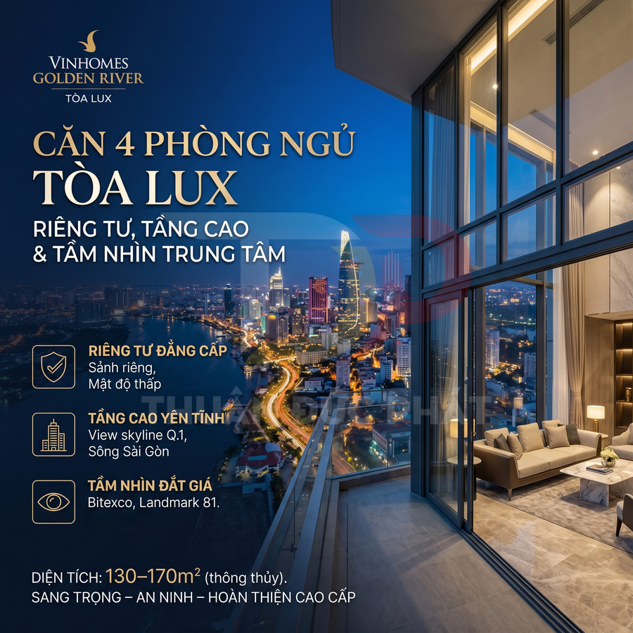 Căn hộ 4 phòng ngủ Vinhomes Golden River tòa Lux view sông Sài Gòn và skyline trung tâm về đêm