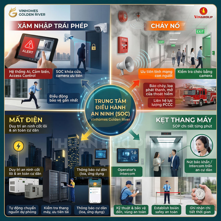 Trung tâm điều hành an ninh SOC Vinhomes Golden River giám sát xâm nhập cháy nổ mất điện và kẹt thang máy