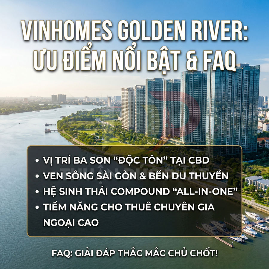 Vinhomes Golden River ven sông Sài Gòn với các tòa căn hộ cao tầng và bến du thuyền hiện đại