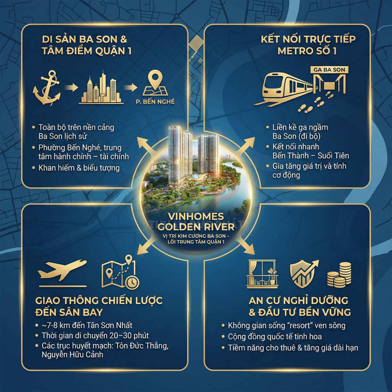 Tổng quan vị trí dự án căn hộ cao cấp Vinhomes Golden River Ba Son tại trung tâm quận 1