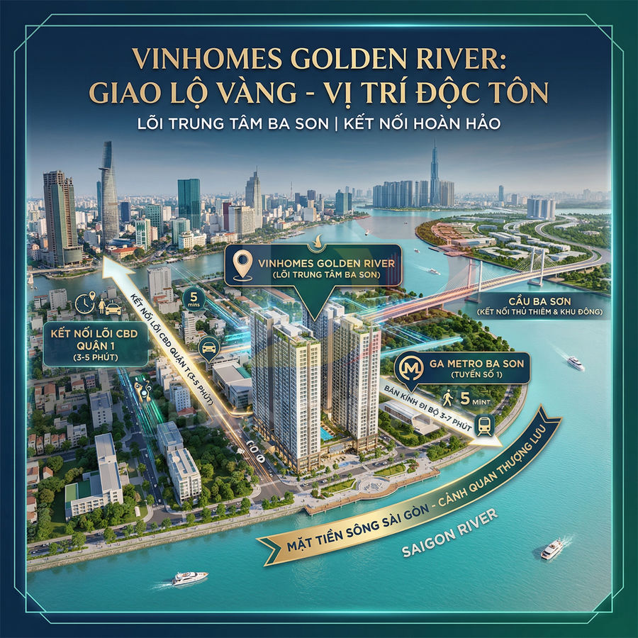 Phối cảnh dự án căn hộ Vinhomes Golden River Ba Son ven sông Sài Gòn, vị trí trung tâm và kết nối giao thông thuận tiện