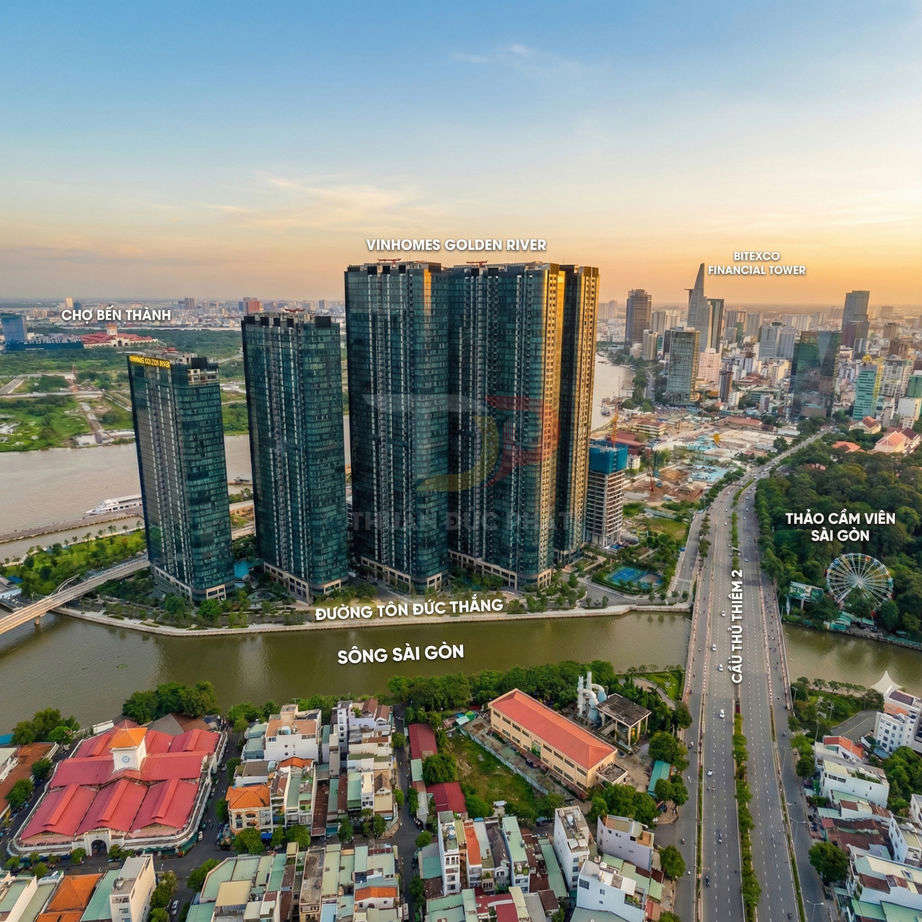 Toàn cảnh dự án căn hộ Vinhomes Golden River bên sông Sài Gòn và trung tâm quận 1, TP HCM
