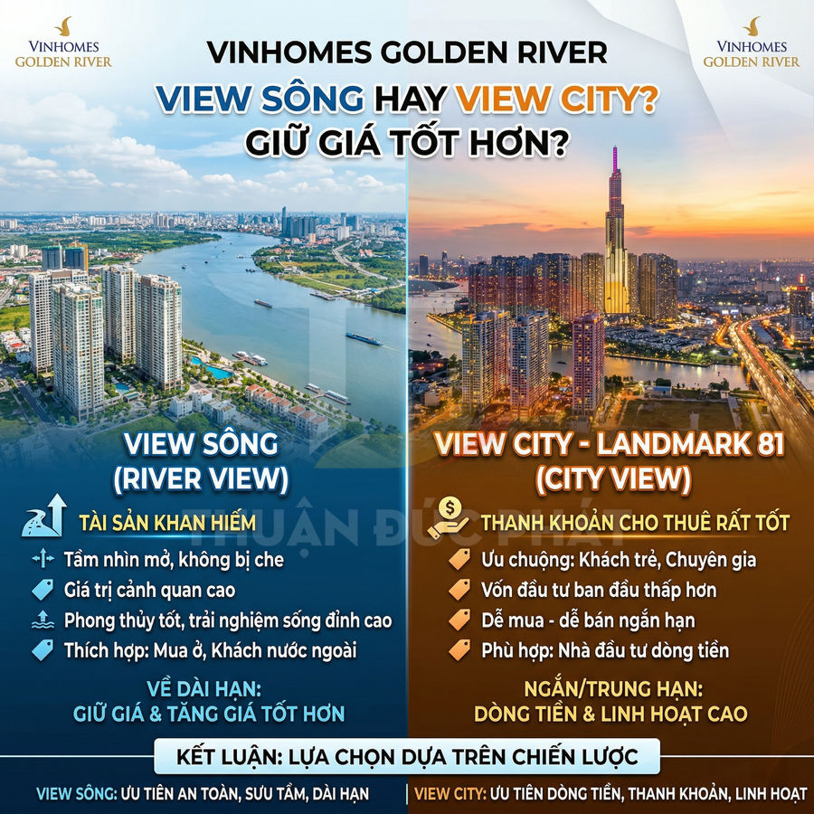 So sánh căn hộ Vinhomes Golden River view sông và view city Landmark 81 về tiềm năng giữ giá và cho thuê