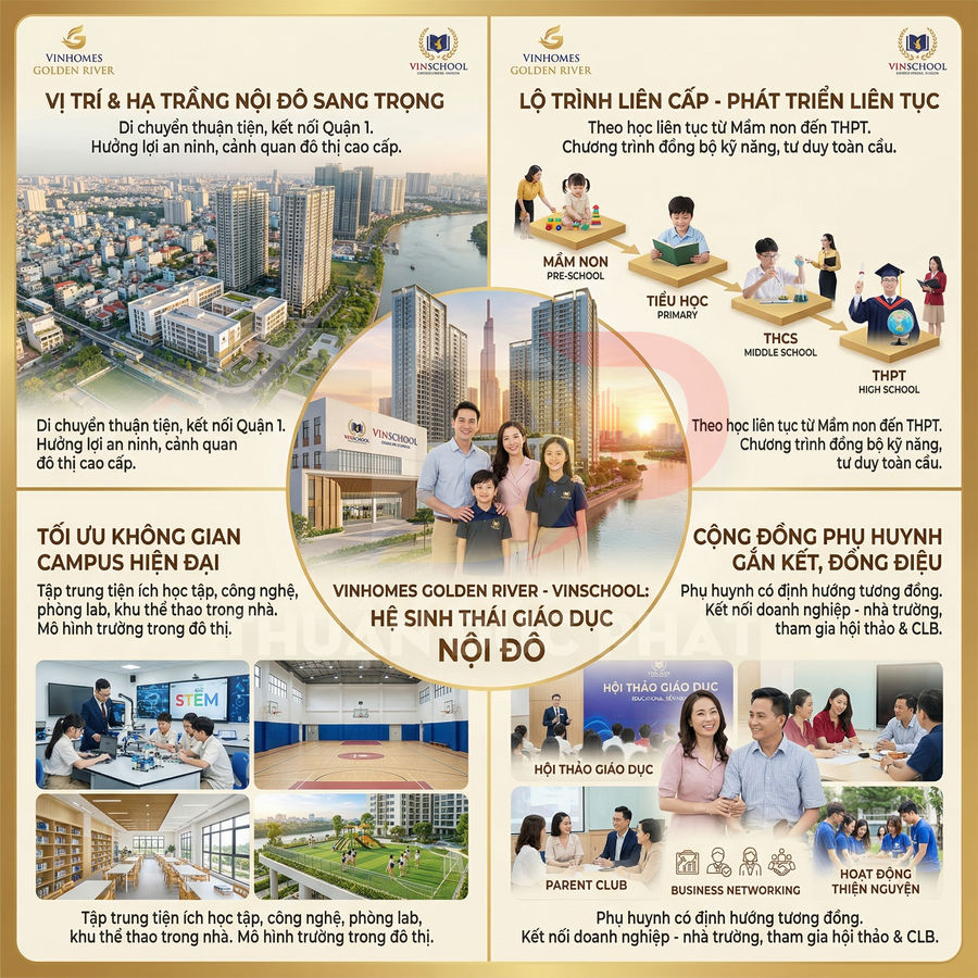 Hệ sinh thái giáo dục nội đô Vinhomes Golden River và trường Vinschool với gia đình, lớp học và tiện ích hiện đại