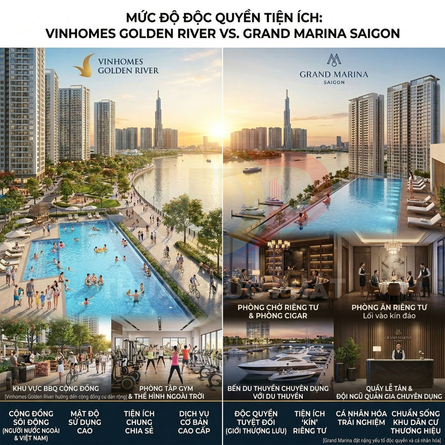 So sánh tiện ích cao cấp giữa dự án căn hộ Vinhomes Golden River và Grand Marina Saigon bên sông Sài Gòn