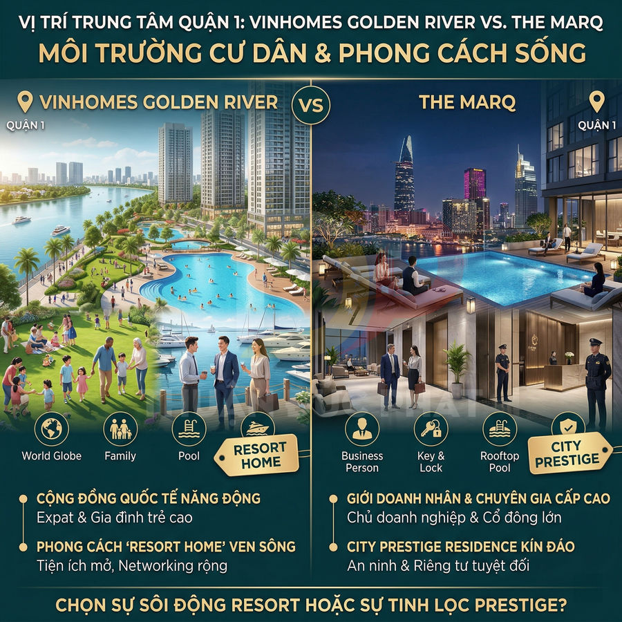 So sánh môi trường sống Vinhomes Golden River và The Marq với hồ bơi, tiện ích cao cấp tại quận 1