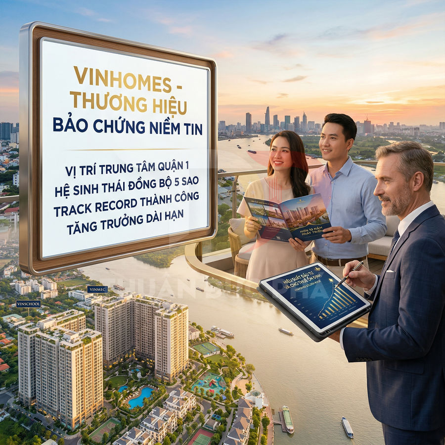 Khách hàng xem brochure dự án căn hộ cao cấp Vinhomes bên sông với chuyên gia tư vấn bất động sản