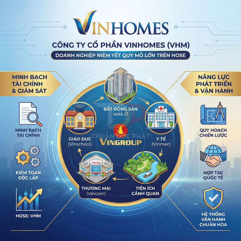 Infographic giới thiệu hệ sinh thái bất động sản nhà ở Vinhomes thuộc Vingroup và các lĩnh vực giáo dục, y tế, thương mại