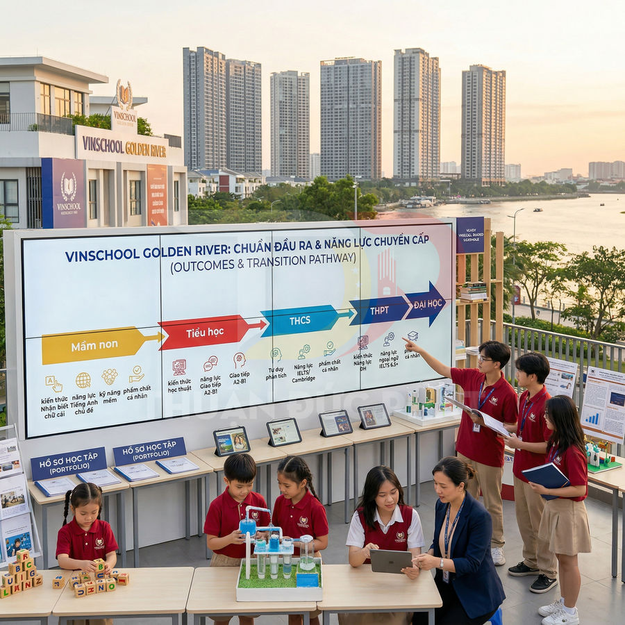 Học sinh Vinschool Golden River tham gia hoạt động STEM ngoài trời với mô hình và máy tính bảng
