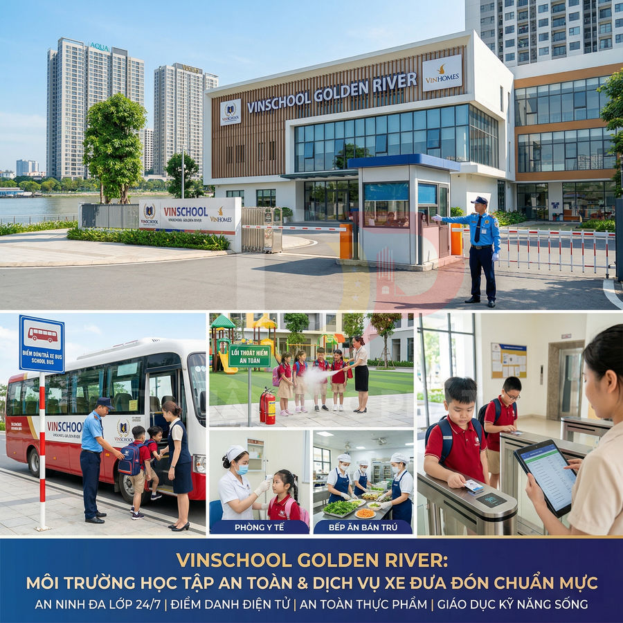 Trường Vinschool Golden River với dịch vụ xe đưa đón, y tế học đường và bếp ăn bán trú an toàn cho học sinh